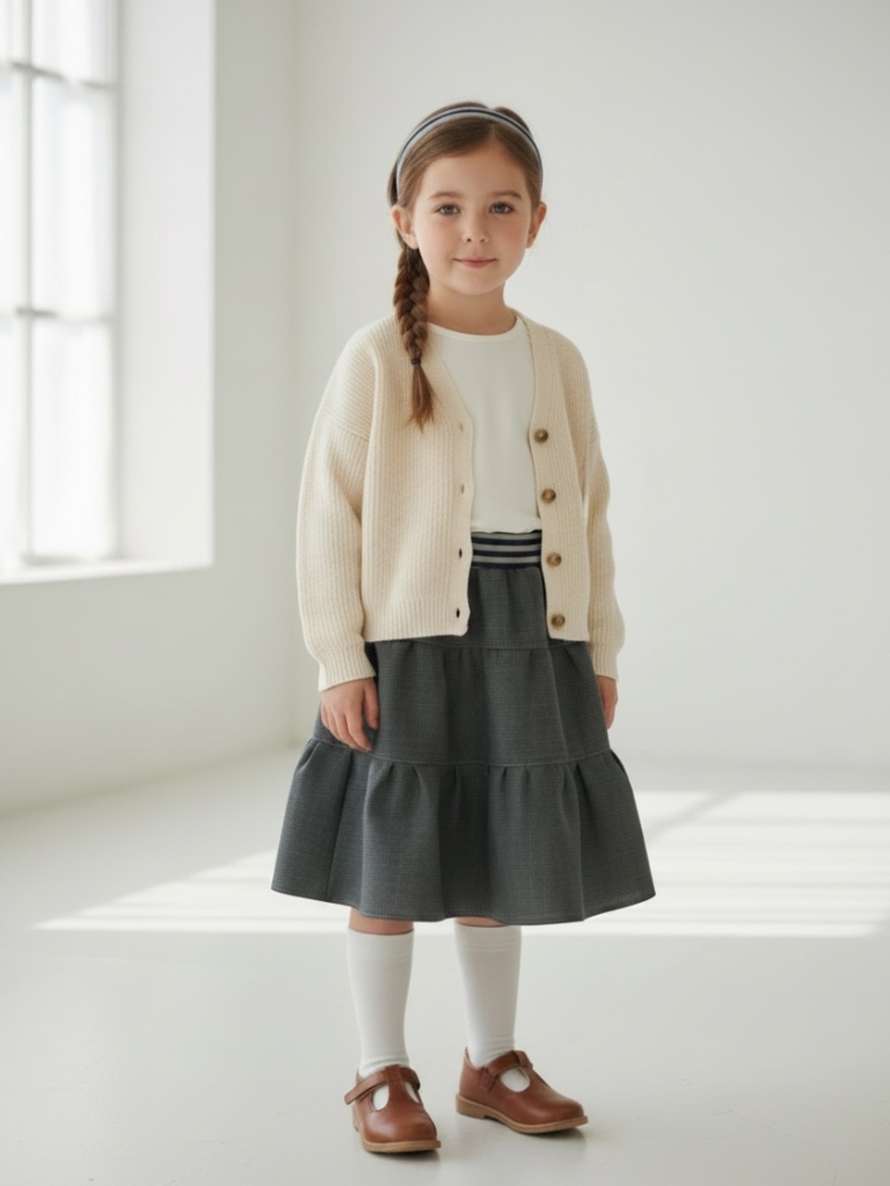 Skirt 100% Wool Girls 3 Midi Gray Ruffle Tiered Preppy School Mom and Pop's Kids